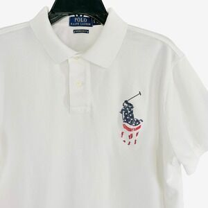 Polo Ralph Lauren Men's Large Custom Slim Fit White Patriotic Big Pony Shirt